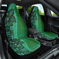 Samoan Pacific Tribal Flower Geometric Art Tattoos Car Seat Cover Siapo Pattern Emerald Glow - Polynesian Pride