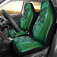 Samoan Pacific Tribal Flower Geometric Art Tattoos Car Seat Cover Siapo Pattern Emerald Glow - Polynesian Pride