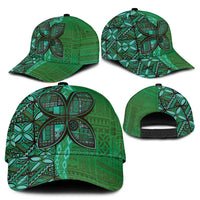 Samoan Pacific Tribal Flower Geometric Art Tattoos Classic Cap Siapo Pattern Emerald Glow - Polynesian Pride