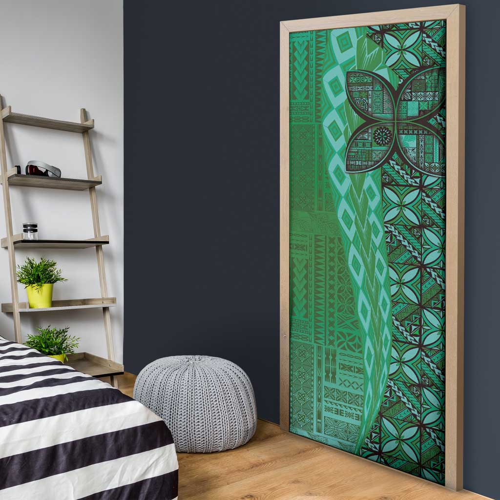 Samoan Pacific Tribal Flower Geometric Art Tattoos Door Cover Siapo Pattern Emerald Glow - Polynesian Pride