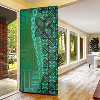 Samoan Pacific Tribal Flower Geometric Art Tattoos Door Cover Siapo Pattern Emerald Glow - Polynesian Pride