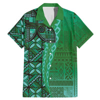 Samoan Pacific Tribal Flower Geometric Art Tattoos Family Matching Mermaid Dress and Hawaiian Shirt Siapo Pattern Emerald Glow - Polynesian Pride