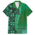 Samoan Pacific Tribal Flower Geometric Art Tattoos Family Matching Off The Shoulder Long Sleeve Dress and Hawaiian Shirt Siapo Pattern Emerald Glow - Polynesian Pride
