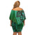 Samoan Pacific Tribal Flower Geometric Art Tattoos Family Matching Off Shoulder Short Dress and Hawaiian Shirt Siapo Pattern Emerald Glow - Polynesian Pride