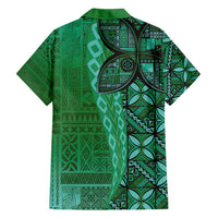 Samoan Pacific Tribal Flower Geometric Art Tattoos Family Matching Summer Maxi Dress and Hawaiian Shirt Siapo Pattern Emerald Glow - Polynesian Pride