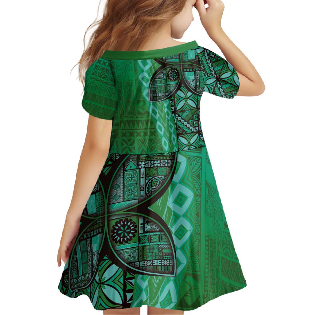 Samoan Pacific Tribal Flower Geometric Art Tattoos Family Matching Tank Maxi Dress and Hawaiian Shirt Siapo Pattern Emerald Glow - Polynesian Pride