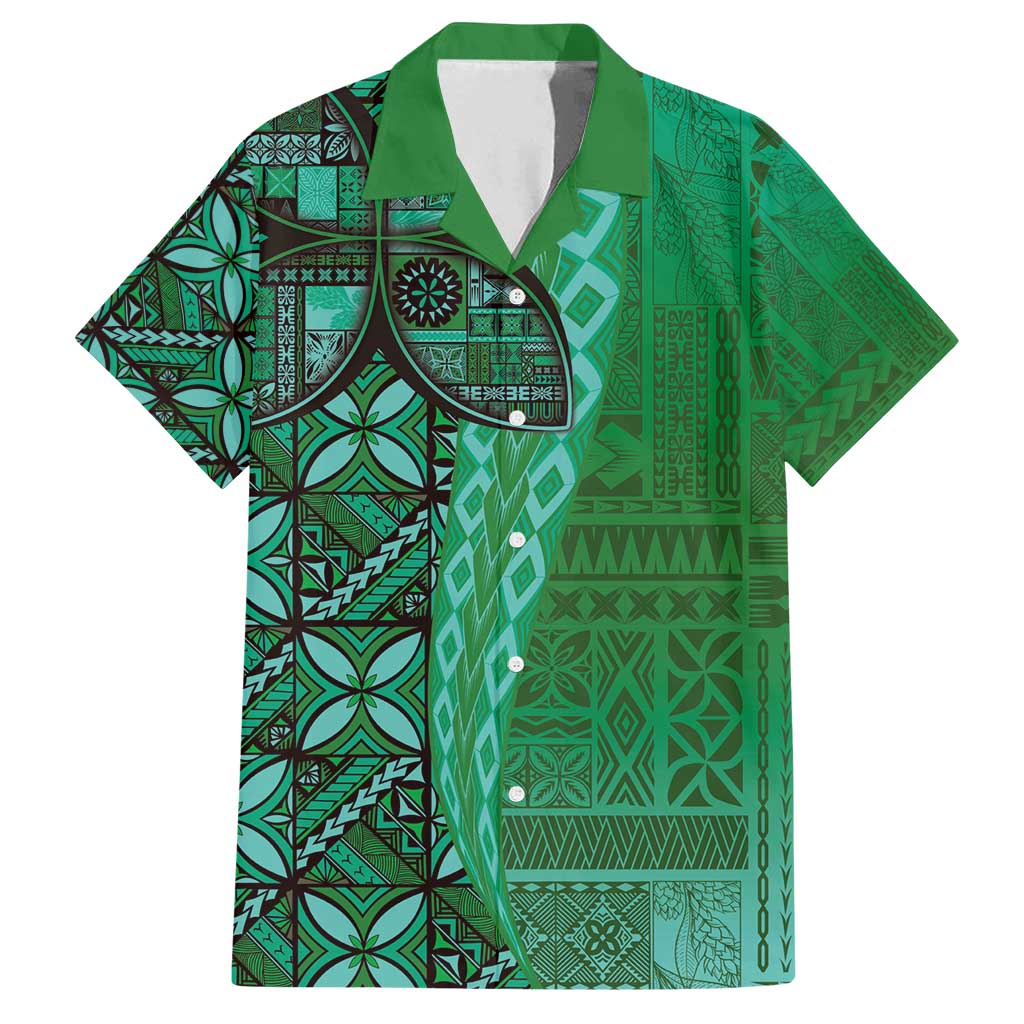 Samoan Pacific Tribal Flower Geometric Art Tattoos Family Matching Tank Maxi Dress and Hawaiian Shirt Siapo Pattern Emerald Glow - Polynesian Pride