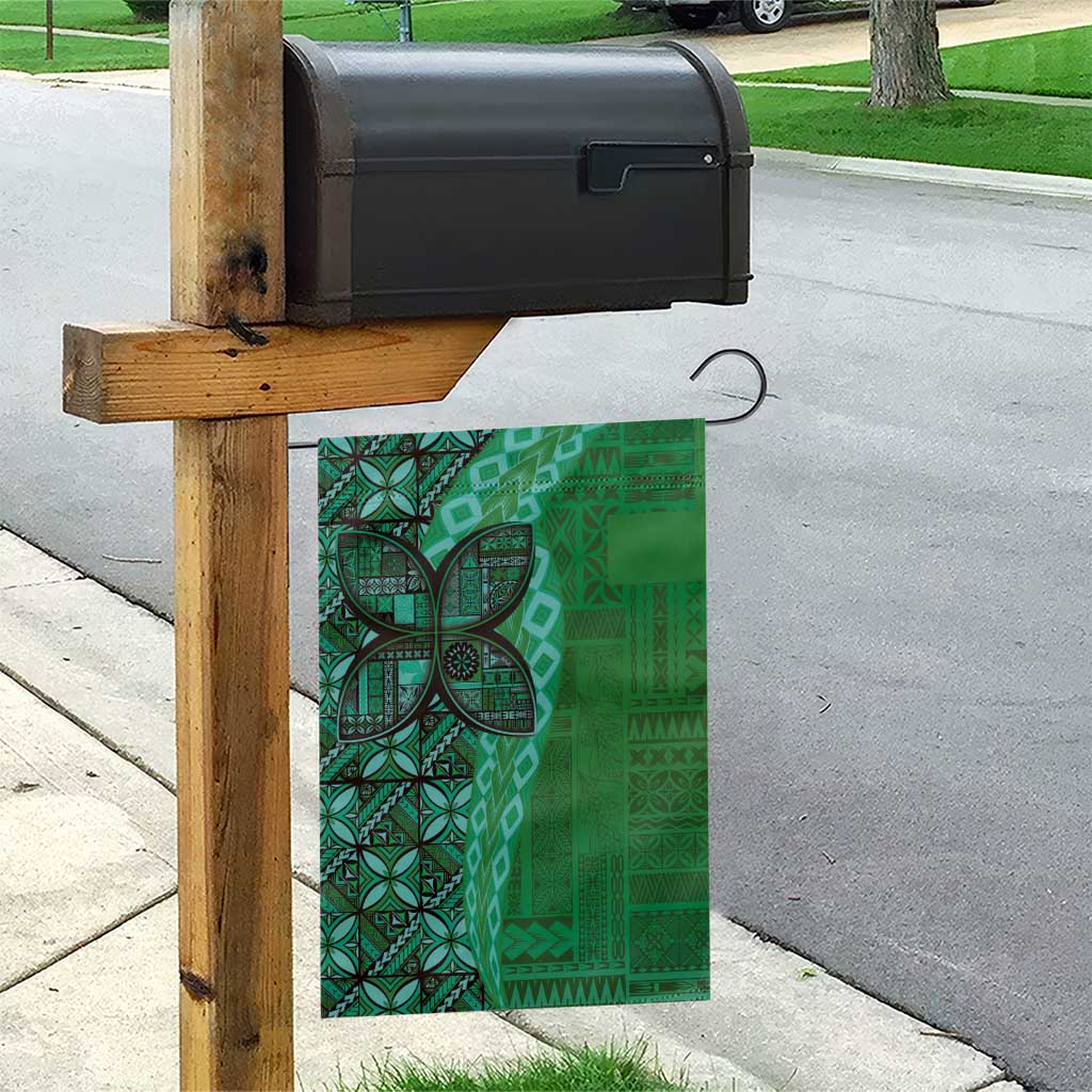 Samoan Pacific Tribal Flower Geometric Art Tattoos Garden Flag Siapo Pattern Emerald Glow - Polynesian Pride