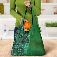 Samoan Pacific Tribal Flower Geometric Art Tattoos Grocery Bag Siapo Pattern Emerald Glow - Polynesian Pride