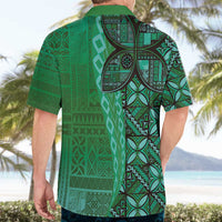 Samoan Pacific Tribal Flower Geometric Art Tattoos Hawaiian Shirt Siapo Pattern Emerald Glow - Polynesian Pride