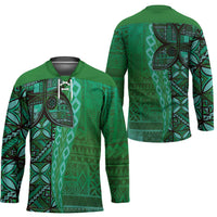 Samoan Pacific Tribal Flower Geometric Art Tattoos Hockey Jersey Siapo Pattern Emerald Glow - Polynesian Pride