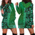 Samoan Pacific Tribal Flower Geometric Art Tattoos Hoodie Dress Siapo Pattern Emerald Glow - Polynesian Pride