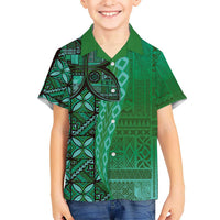 Samoan Pacific Tribal Flower Geometric Art Tattoos Kid Hawaiian Shirt Siapo Pattern Emerald Glow LT03 Kid Green - Polynesian Pride