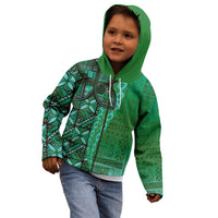 Samoan Pacific Tribal Flower Geometric Art Tattoos Kid Hoodie Siapo Pattern Emerald Glow - Polynesian Pride