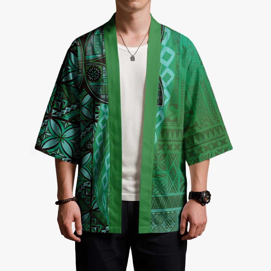 Samoan Pacific Tribal Flower Geometric Art Tattoos Kimono Siapo Pattern Emerald Glow - Polynesian Pride