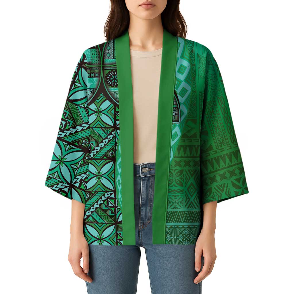 Samoan Pacific Tribal Flower Geometric Art Tattoos Kimono Siapo Pattern Emerald Glow - Polynesian Pride