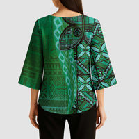 Samoan Pacific Tribal Flower Geometric Art Tattoos Kimono Sleeve Blouse Siapo Pattern Emerald Glow - Polynesian Pride