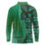 Samoan Pacific Tribal Flower Geometric Art Tattoos Long Sleeve Polo Shirt Siapo Pattern Emerald Glow - Polynesian Pride
