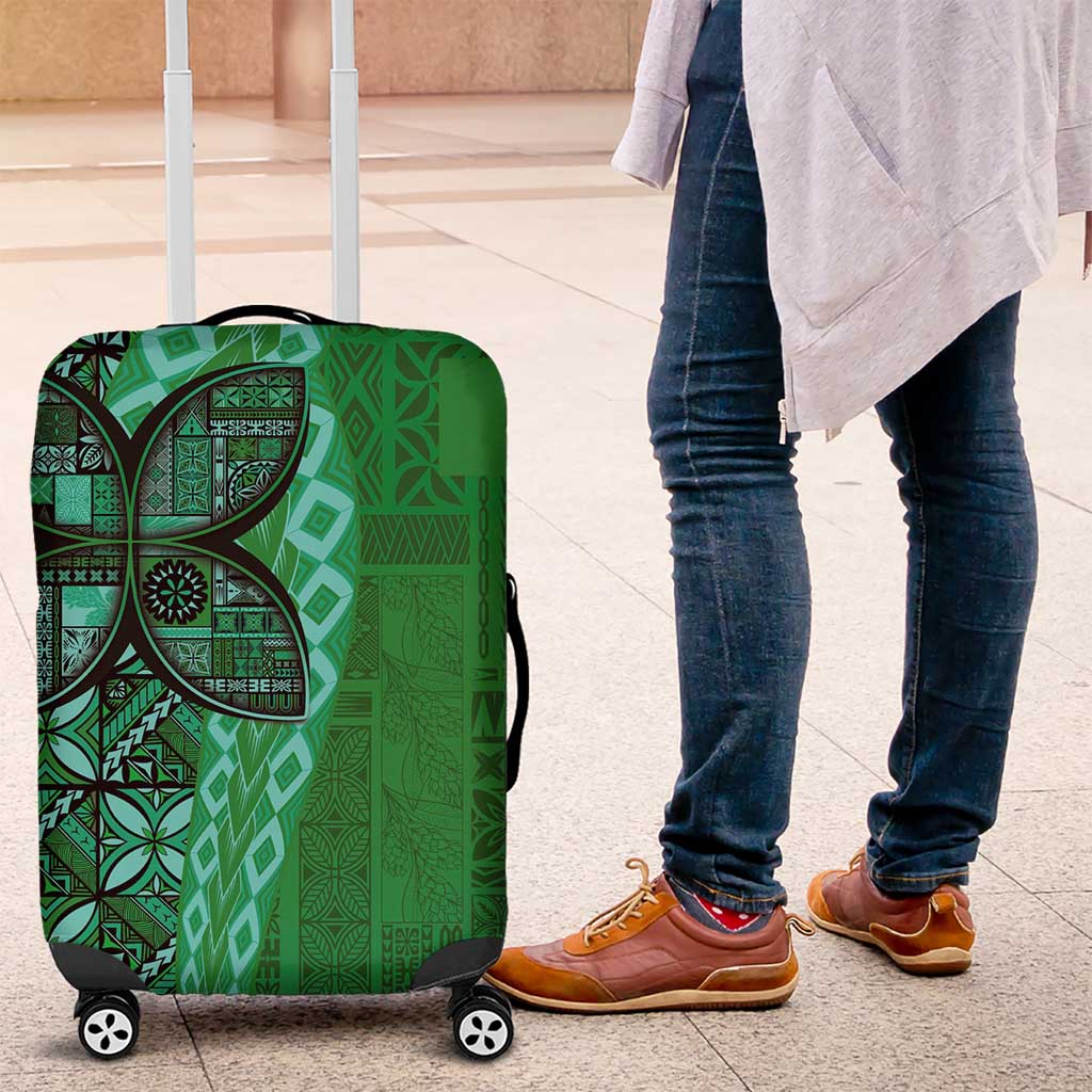 Samoan Pacific Tribal Flower Geometric Art Tattoos Luggage Cover Siapo Pattern Emerald Glow LT03 Green - Polynesian Pride