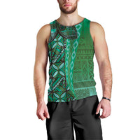 Samoan Pacific Tribal Flower Geometric Art Tattoos Men Tank Top Siapo Pattern Emerald Glow - Polynesian Pride