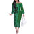 Samoan Pacific Tribal Flower Geometric Art Tattoos Off The Shoulder Long Sleeve Dress Siapo Pattern Emerald Glow - Polynesian Pride