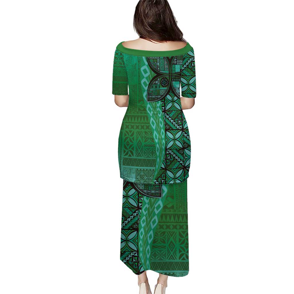 Samoan Pacific Tribal Flower Geometric Art Tattoos Puletasi Siapo Pattern Emerald Glow - Polynesian Pride