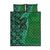 Samoan Pacific Tribal Flower Geometric Art Tattoos Quilt Bed Set Siapo Pattern Emerald Glow - Polynesian Pride