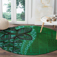 Samoan Pacific Tribal Flower Geometric Art Tattoos Round Carpet Siapo Pattern Emerald Glow - Polynesian Pride