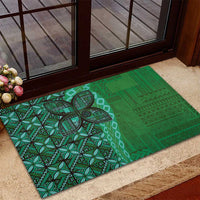 Samoan Pacific Tribal Flower Geometric Art Tattoos Rubber Doormat Siapo Pattern Emerald Glow - Polynesian Pride