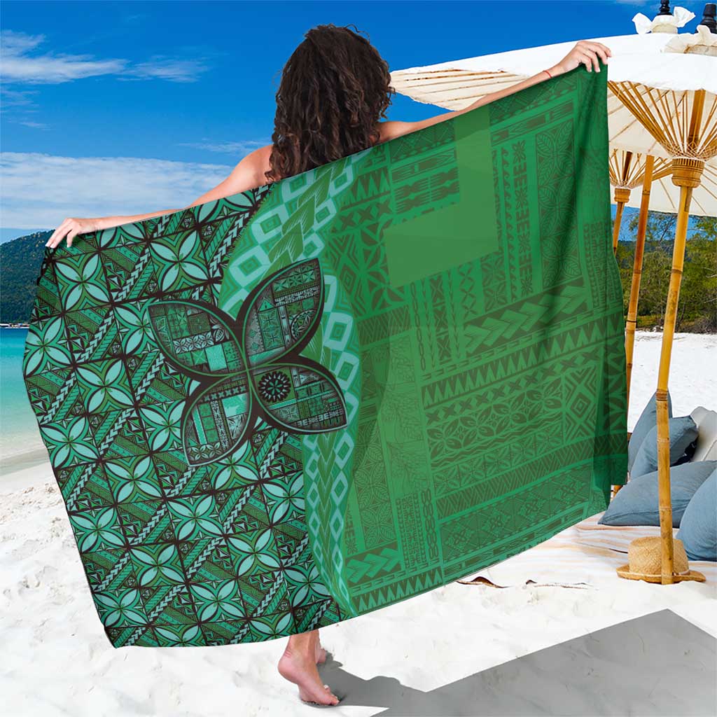 Samoan Pacific Tribal Flower Geometric Art Tattoos Sarong Siapo Pattern Emerald Glow - Polynesian Pride
