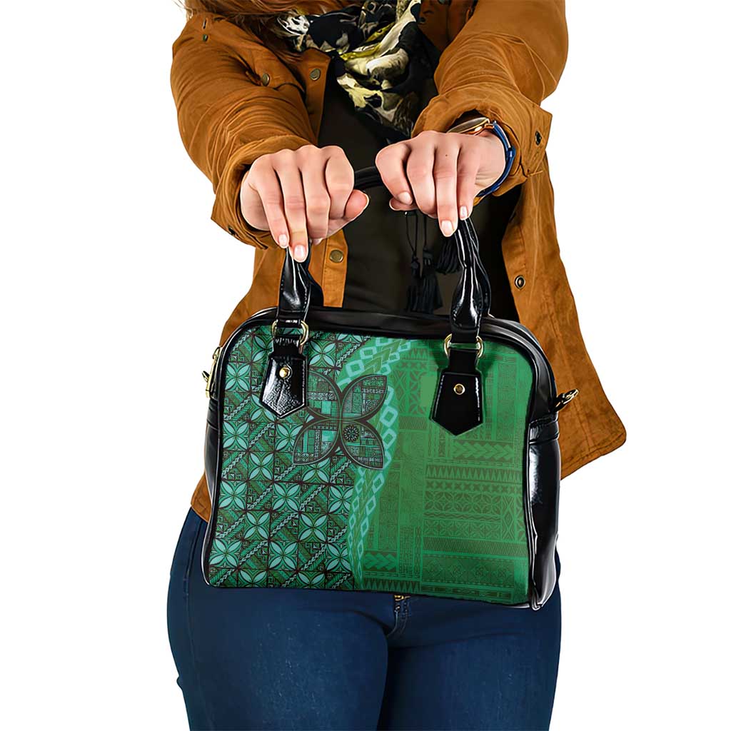 Samoan Pacific Tribal Flower Geometric Art Tattoos Shoulder Handbag Siapo Pattern Emerald Glow LT03 One Size Green - Polynesian Pride