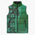 Samoan Pacific Tribal Flower Geometric Art Tattoos Sleeveless Puffer Jacket Siapo Pattern Emerald Glow - Polynesian Pride