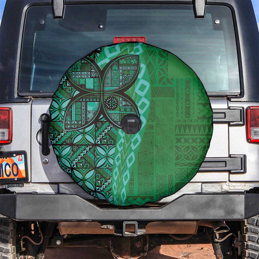 Samoan Pacific Tribal Flower Geometric Art Tattoos Spare Tire Cover Siapo Pattern Emerald Glow LT03 Green - Polynesian Pride
