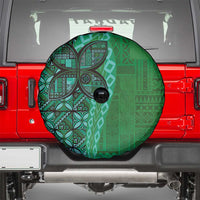 Samoan Pacific Tribal Flower Geometric Art Tattoos Spare Tire Cover Siapo Pattern Emerald Glow LT03 - Polynesian Pride