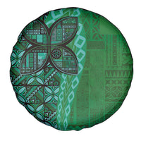 Samoan Pacific Tribal Flower Geometric Art Tattoos Spare Tire Cover Siapo Pattern Emerald Glow LT03 - Polynesian Pride