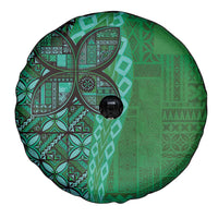 Samoan Pacific Tribal Flower Geometric Art Tattoos Spare Tire Cover Siapo Pattern Emerald Glow LT03 - Polynesian Pride