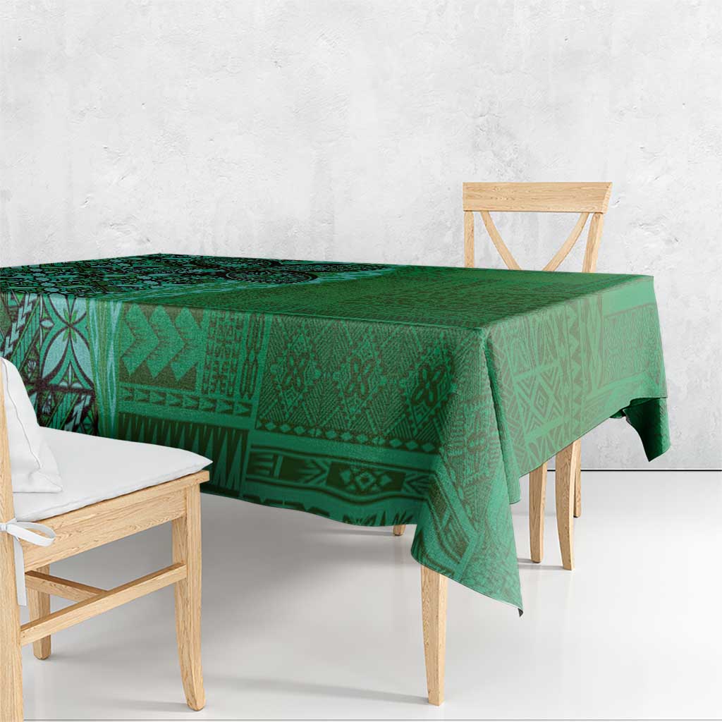 Samoan Pacific Tribal Flower Geometric Art Tattoos Tablecloth Siapo Pattern Emerald Glow - Polynesian Pride
