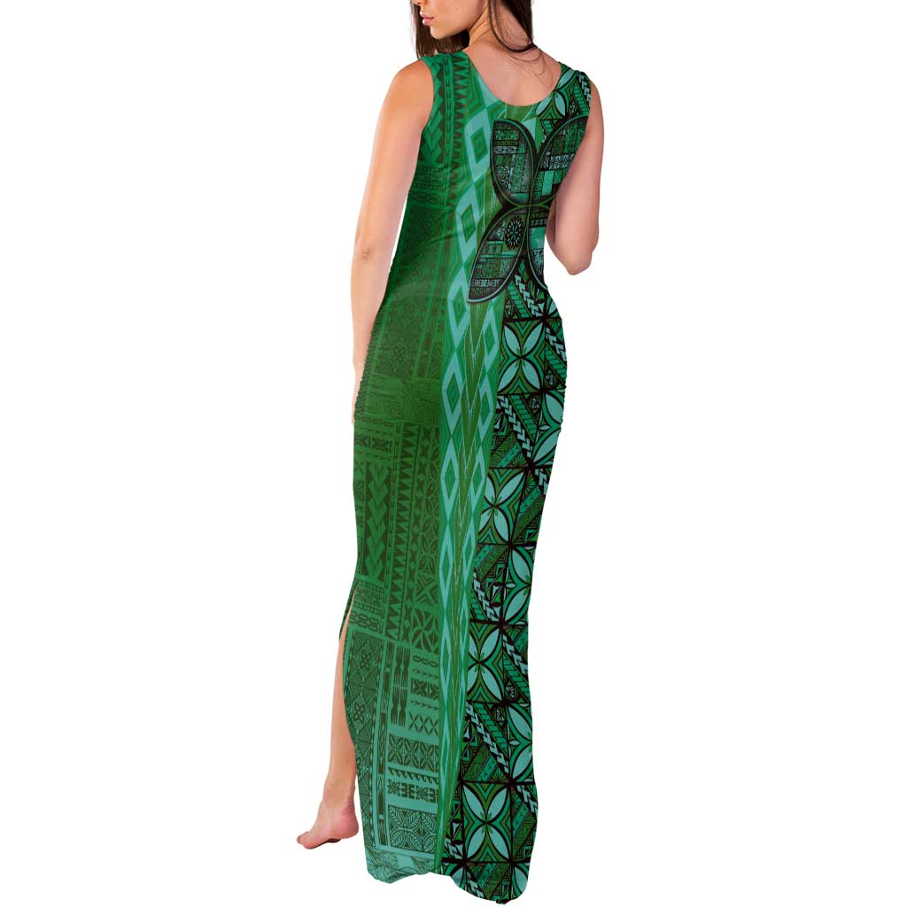 Samoan Pacific Tribal Flower Geometric Art Tattoos Tank Maxi Dress Siapo Pattern Emerald Glow - Polynesian Pride