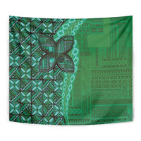 Samoan Pacific Tribal Flower Geometric Art Tattoos Tapestry Siapo Pattern Emerald Glow - Polynesian Pride