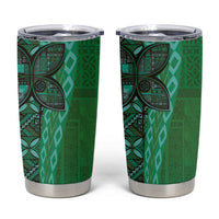 Samoan Pacific Tribal Flower Geometric Art Tattoos Tumbler Cup Siapo Pattern Emerald Glow - Polynesian Pride