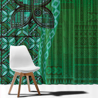 Samoan Pacific Tribal Flower Geometric Art Tattoos Window Curtain Siapo Pattern Emerald Glow - Polynesian Pride