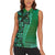 Samoan Pacific Tribal Flower Geometric Art Tattoos Women Sleeveless Polo Shirt Siapo Pattern Emerald Glow - Polynesian Pride