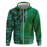 Samoan Pacific Tribal Flower Geometric Art Tattoos Zip Hoodie Siapo Pattern Emerald Glow LT03 Zip Hoodie Green - Polynesian Pride