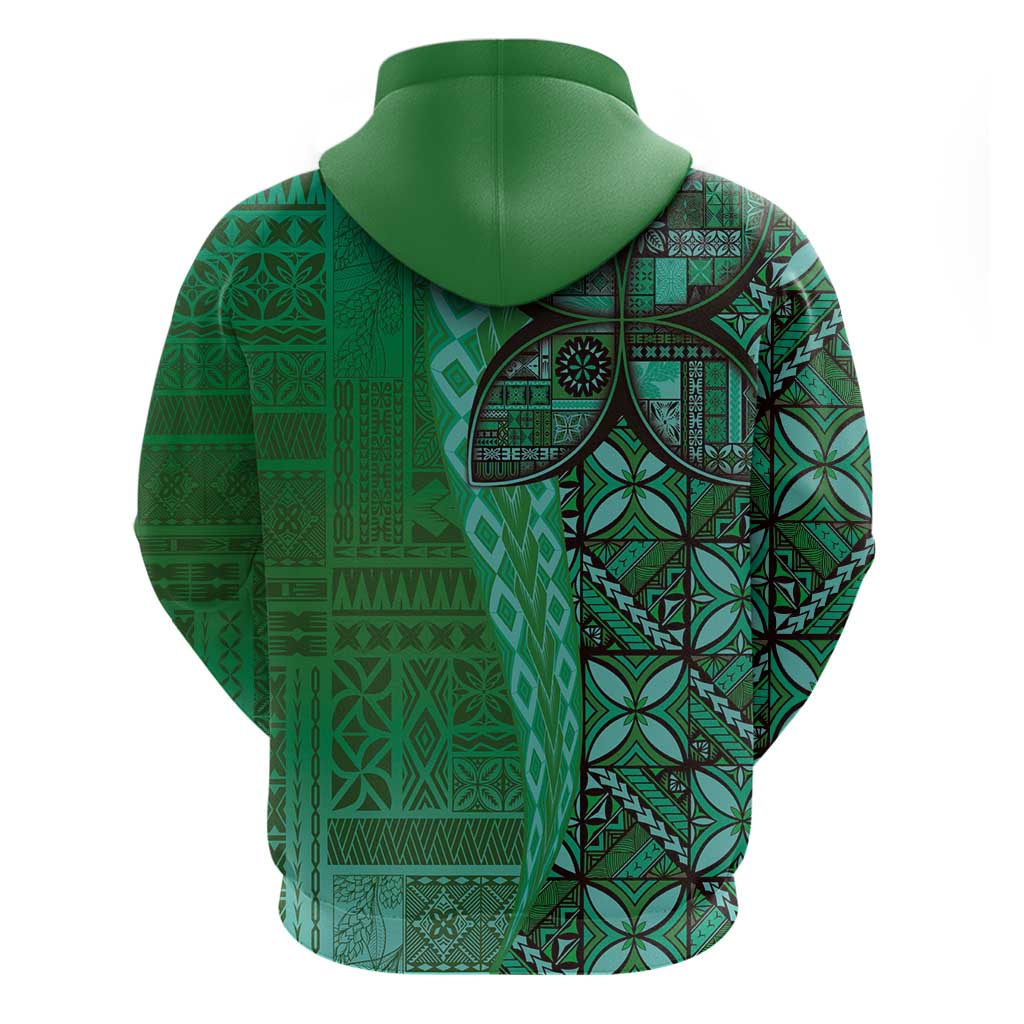 Samoan Pacific Tribal Flower Geometric Art Tattoos Zip Hoodie Siapo Pattern Emerald Glow LT03 - Polynesian Pride