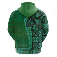 Samoan Pacific Tribal Flower Geometric Art Tattoos Zip Hoodie Siapo Pattern Emerald Glow LT03 - Polynesian Pride