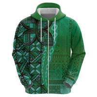 Samoan Pacific Tribal Flower Geometric Art Tattoos Zip Hoodie Siapo Pattern Emerald Glow LT03 - Polynesian Pride