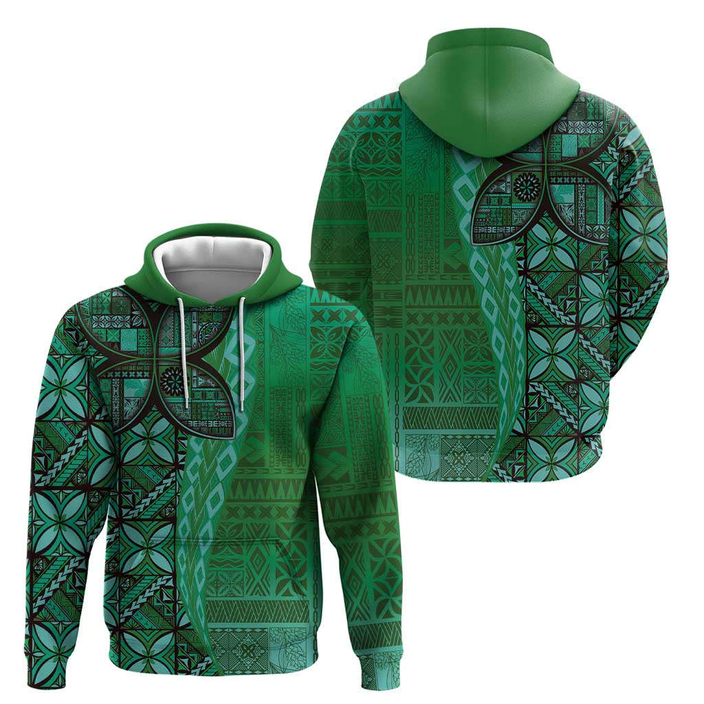 Samoan Pacific Tribal Flower Geometric Art Tattoos Zip Hoodie Siapo Pattern Emerald Glow LT03 - Polynesian Pride