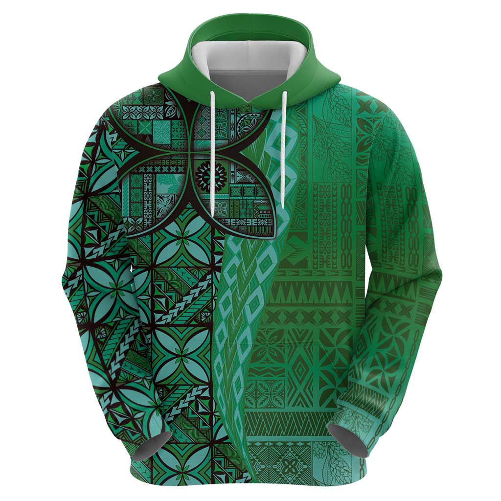 Samoan Pacific Tribal Flower Geometric Art Tattoos Zip Hoodie Siapo Pattern Emerald Glow LT03 - Polynesian Pride