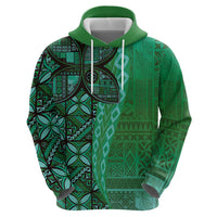 Samoan Pacific Tribal Flower Geometric Art Tattoos Zip Hoodie Siapo Pattern Emerald Glow LT03 - Polynesian Pride