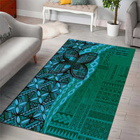 Samoan Pacific Tribal Flower Geometric Art Tattoos Area Rug Siapo Pattern Turquoise Tide - Polynesian Pride